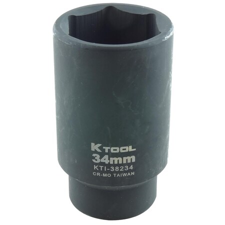 K-Tool International 1/2" Drive Impact Socket black oxide, Deep 6Pt, 1/2"Dr, 34mm KTI-38234